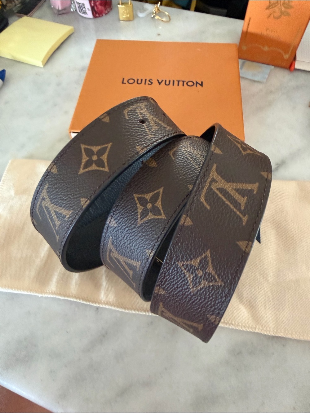 Louis Vuitton Reversible Monogram & Black Belt with Gold LV Circle ❌❌SOLD❌❌ loca - Picture 4 of 8